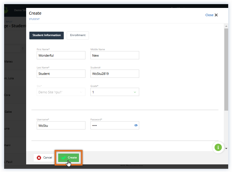 Reading Plus_Create Student_Create Student Window_Click Create.png