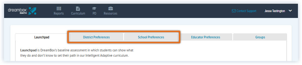 Math_Updated Settings_District Admin DreamBox Settings Tabs_Select District & School Preferences_Testington.jpg