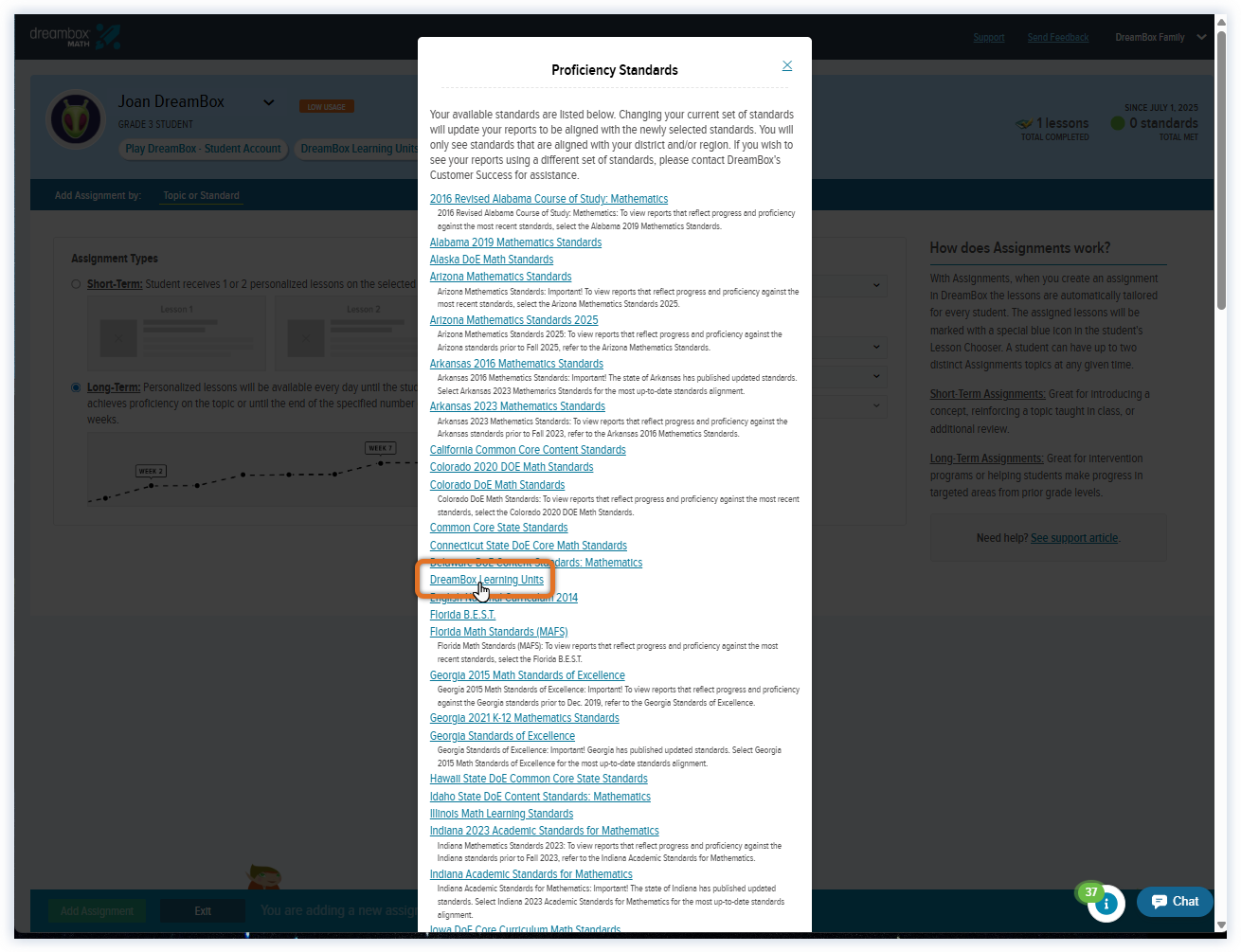Math_Home Subscriber_Assignments Page_Select DBL Academic Standards.png