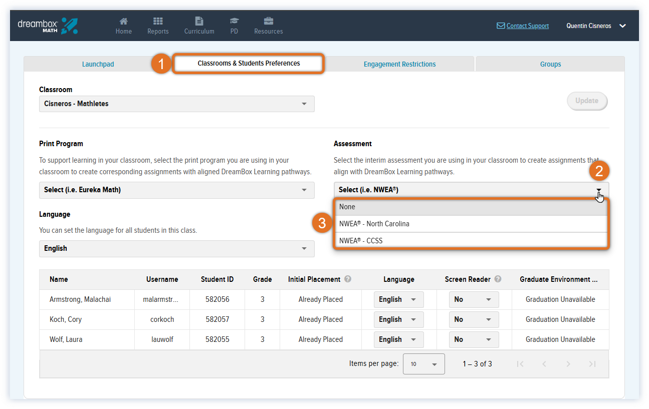 Math_Assignments_Teacher Settings_DE Rostered_Retiring Quantile_selecting assessment.png